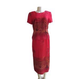 Vintage New w Tags, Scarlett Red Maxi Dress w Slits Tie Back Rayon Dress, Sz 8P